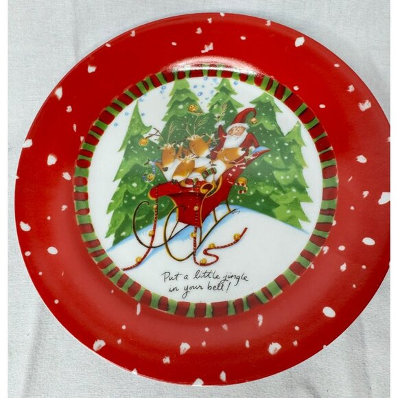 4 Mud Pie Christmas Santa Salad Dessert Plates 8" Raise A Little Cane - Picture 3 of 8